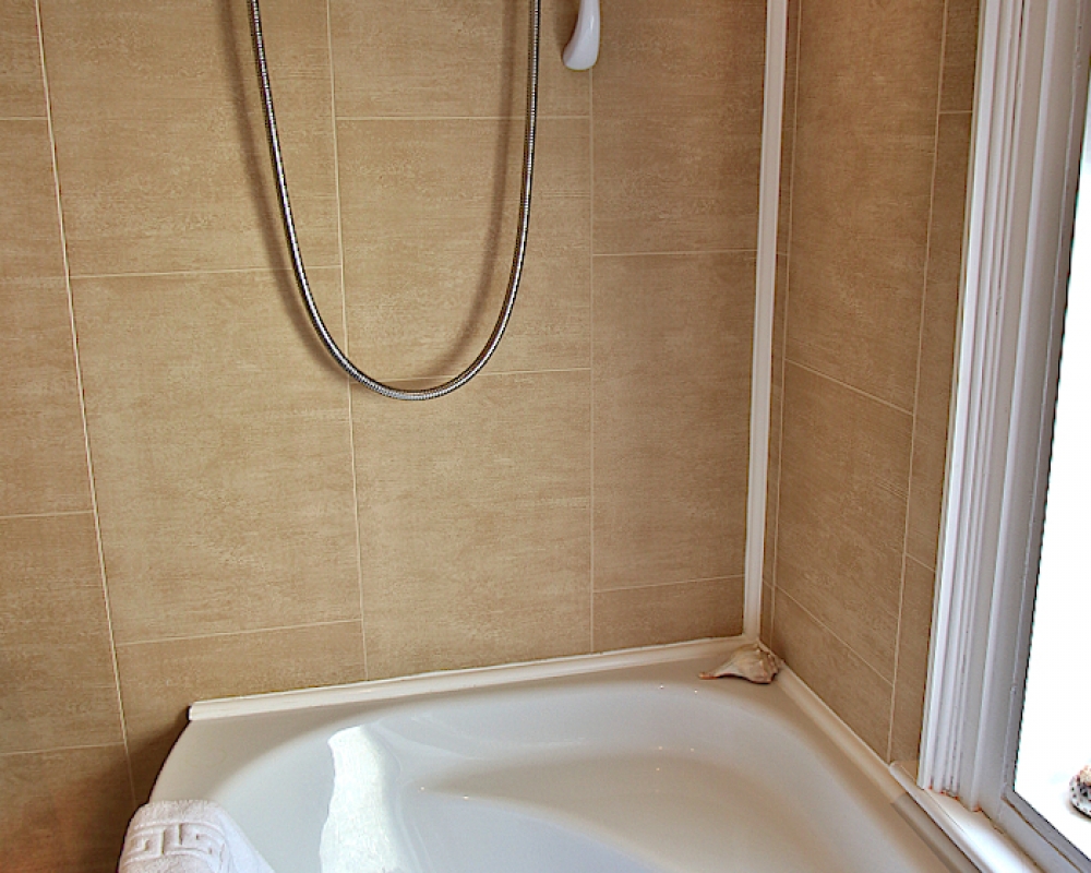 Electric power-shower over the ensuite corner bath Electric power-shower over the ensuite corner bath